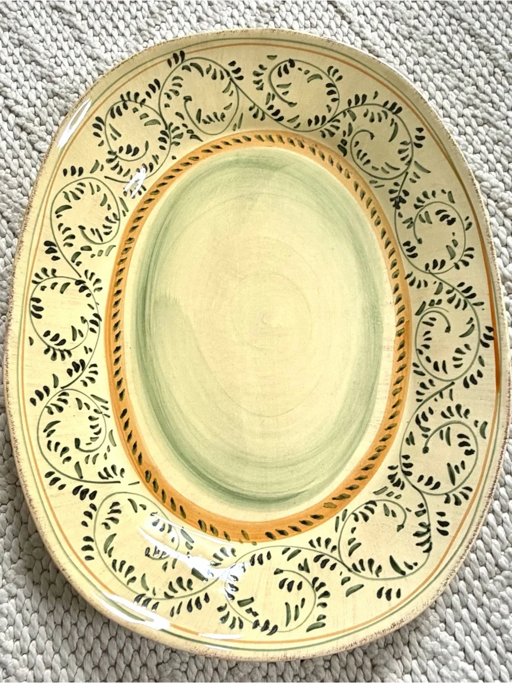 Crate & Barrel Emilia Hand-Painted Large Oval Serving Platter Made in Italy NEW